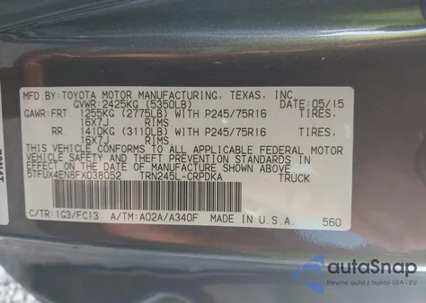 2015 Toyota Tacoma из США, поврежденный, VIN 5TFUX4EN8FX038052